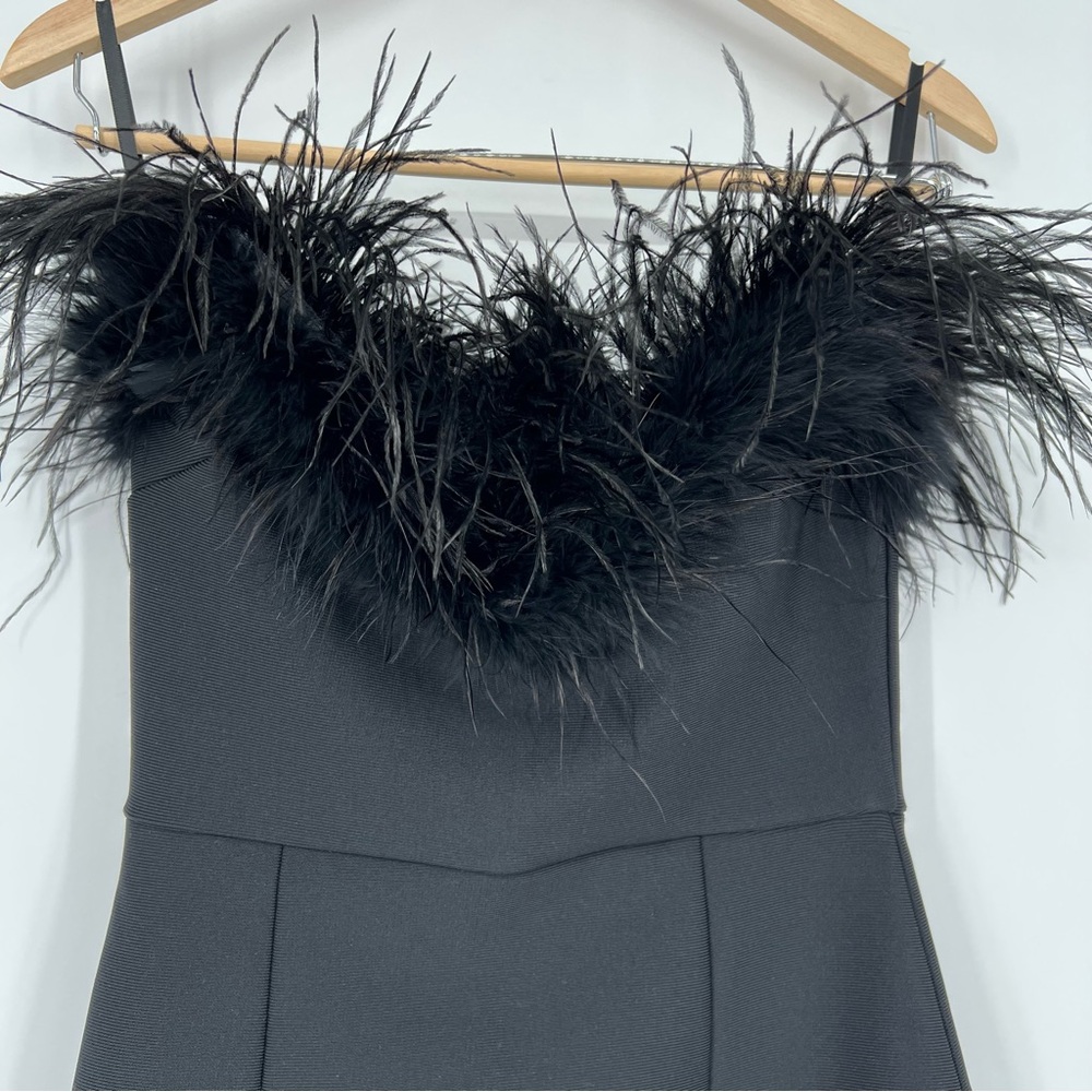 NWT Catchall Naomi Black Strapless Feather Trimmed Bandage Maxi Bodycon Dress - Picture 10 of 16